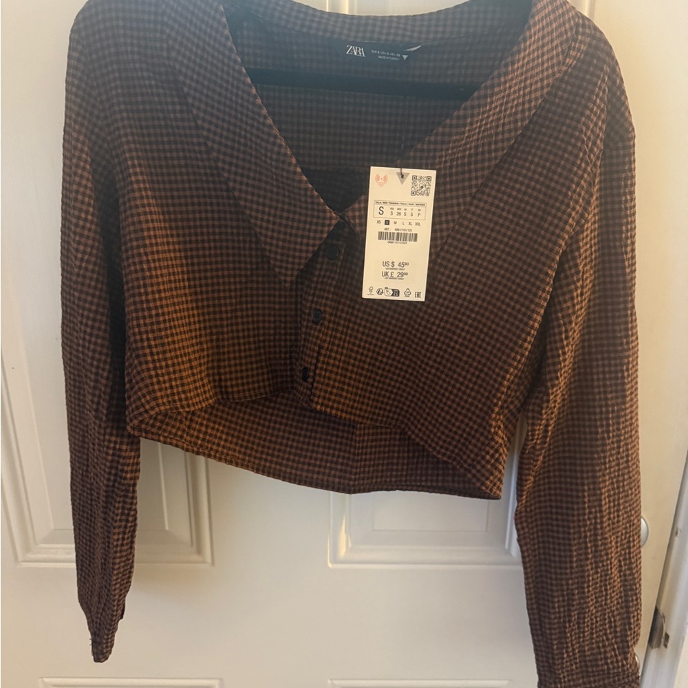 Zara Women's Brown Plaid Button Down Shirt